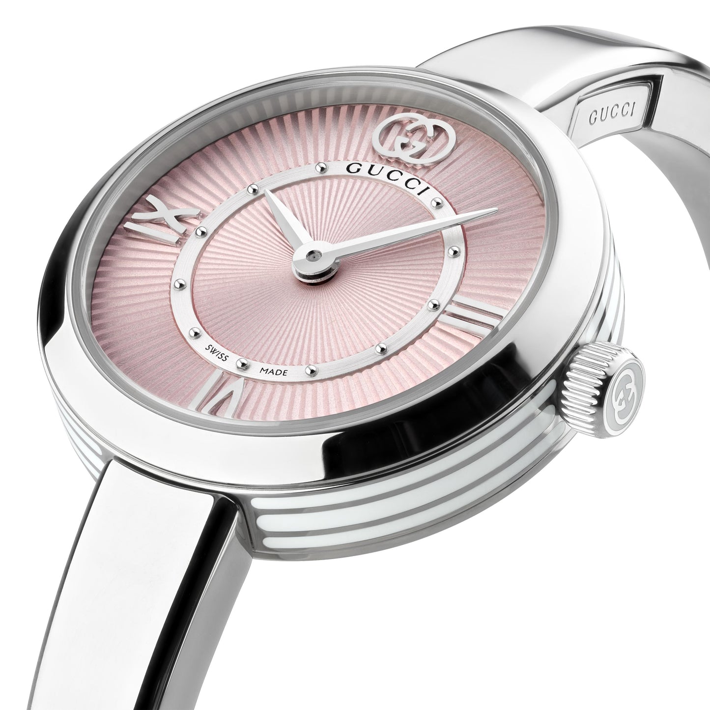Gucci Model 2000 Pink Dial Stainless Steel Ladies Quartz Watch YA167514
