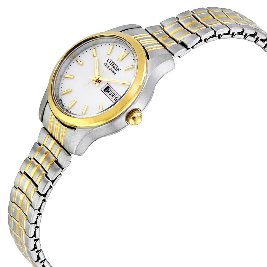 Citizen Eco-Drive White Dial TwoTone Expanding Bracelet Womens Watch EW3154-90A