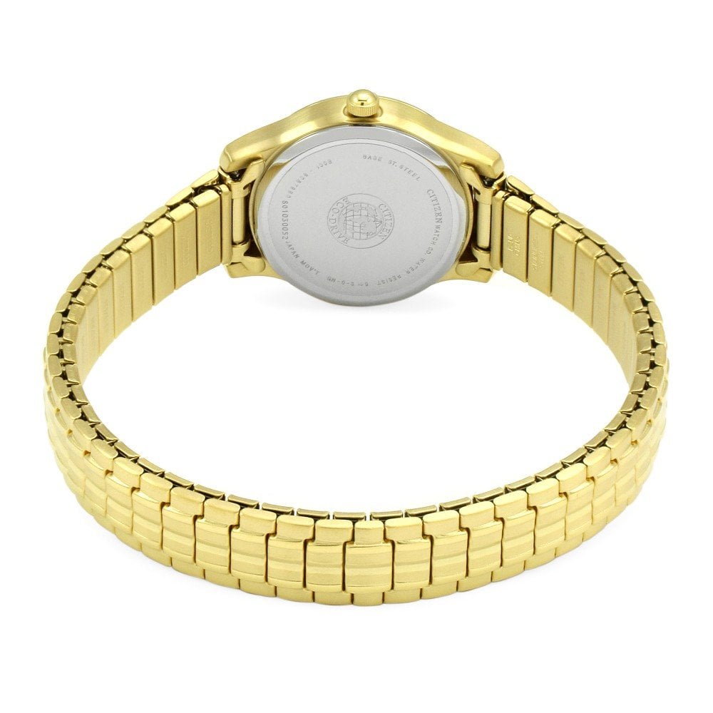 Citizen Eco-Drive White Dial Gold Plated Expanding Bracelet Womens Watch EW3152-95A