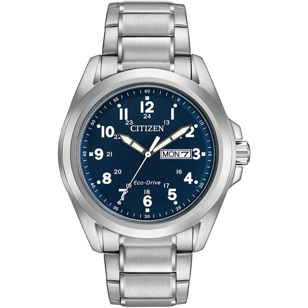 Citizen Eco-Drive Blue Dial Stainless Steel Day-Date Mens Watch AW0050-58L