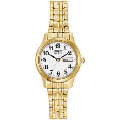 Citizen Eco-Drive White Dial Gold Plated Expanding Bracelet Womens Watch EW3152-95A