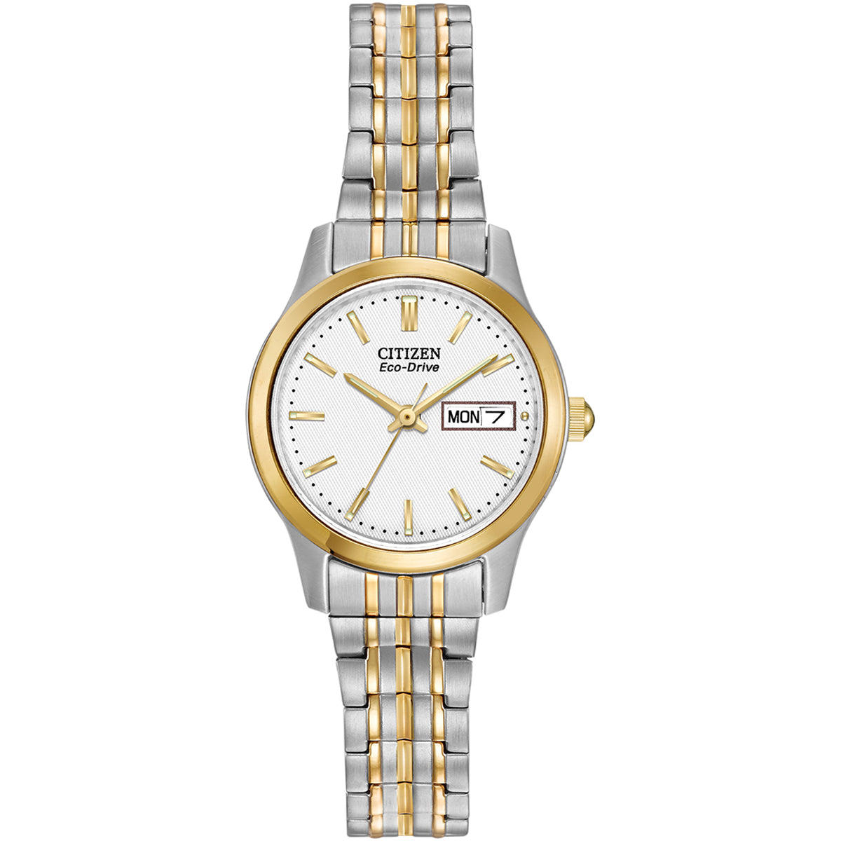 Citizen Eco-Drive White Dial TwoTone Expanding Bracelet Womens Watch EW3154-90A