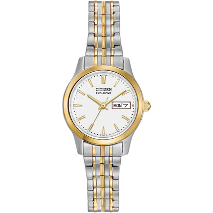 Citizen Eco-Drive White Dial TwoTone Expanding Bracelet Womens Watch EW3154-90A