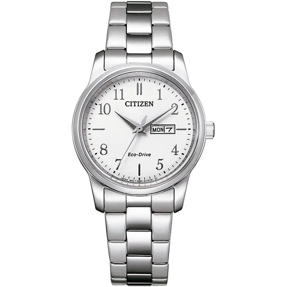 Citizen Eco-Drive Day-Date White Dial Stainless Steel Womens Watch EW3261-57A