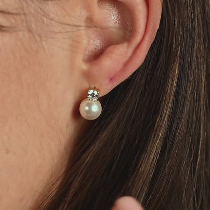 TI SENTO Gold Plated Sterling Silver Cubic Zirconia & Pearl Set Snowman Stud Earrings