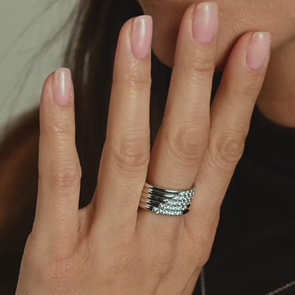 TI SENTO Stardust Sterling Silver Cubic Zirconia Set Layered Ring