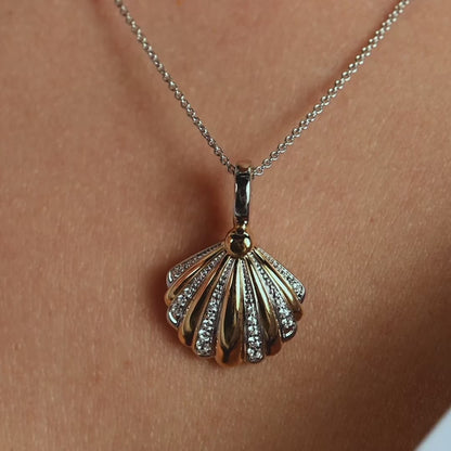TI SENTO Sterling Silver & Gold Plated Two Tone Cubic Zirconia Set Shell Pendant Necklace