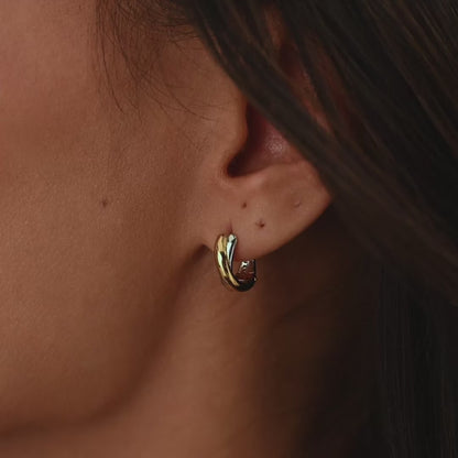 TI SENTO Sterling Silver & Gold Plated Two Tone Crossover Huggy Hoop Earrings