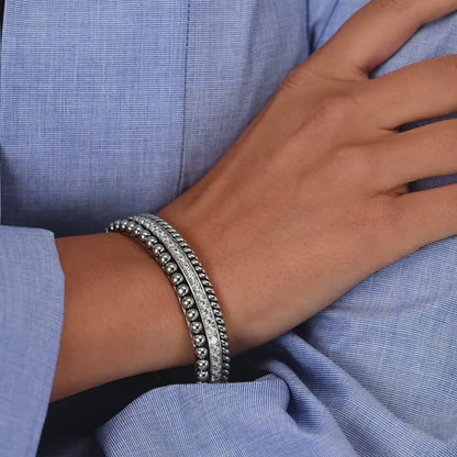 TI SENTO Sterling Silver Cubic Zirconia Set Layered Structure Hinged Bangle