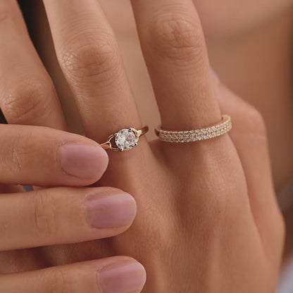 TI SENTO Classic Open Sterling Silver & Gold Plated Two Tone Cubic Zirconia Set Ring