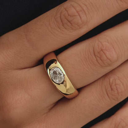 TI SENTO Bold Oval Sterling Silver & Gold Plated Two Tone Cubic Zirconia Set Ring