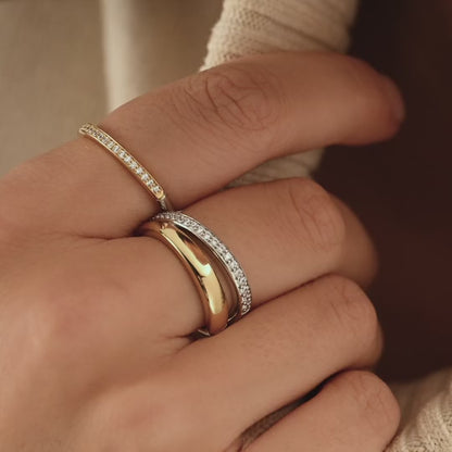 TI SENTO Asymmetric Open Sterling Silver & Gold Plated Two Tone Cubic Zirconia Set Ring