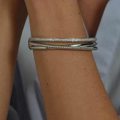 TI SENTO Sterling Silver Cubic Zirconia Set Crossover Structure Hinged Bangle