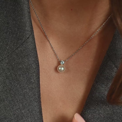 TI SENTO Sterling Silver & Gold Plated Two Tone Cubic Zirconia & Pearl Set Pendant Necklace