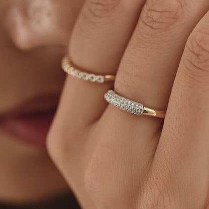 TI SENTO Modern Pavé Sterling Silver & Gold Plated Two Tone Cubic Zirconia Set Ring