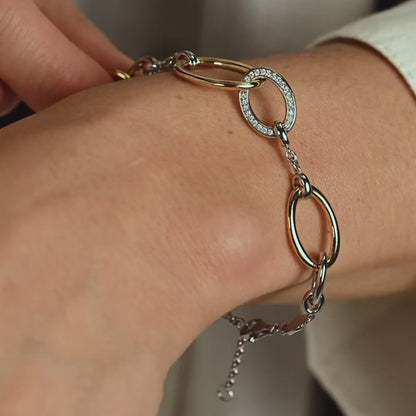TI SENTO Sterling Silver & Gold Plated Cubic Zirconia Set Connected Circle Bracelet
