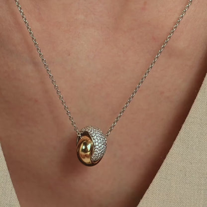 TI SENTO Bold Crossover Sterling Silver & Gold Plated Two Tone Cubic Zirconia Set Knot Pendant Necklace