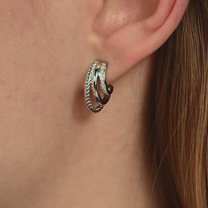 TI SENTO Structure Sterling Silver Cubic Zirconia Set Hoop Earrings