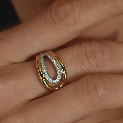 TI SENTO Organic Sterling Silver & Gold Plated Two Tone Cubic Zirconia Set Ring