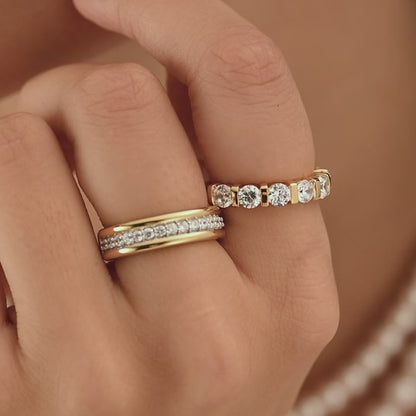 TI SENTO Bar Set Sterling Silver & Gold Plated Two Tone Cubic Zirconia Set Ring