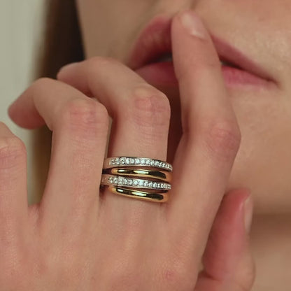 TI SENTO Bold Sterling Silver & Gold Plated Cubic Zirconia Set Layered Ring