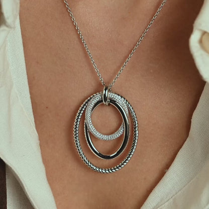 TI SENTO Sterling Silver Cubic Zirconia Set Circle Layered Structure Pendant Necklace