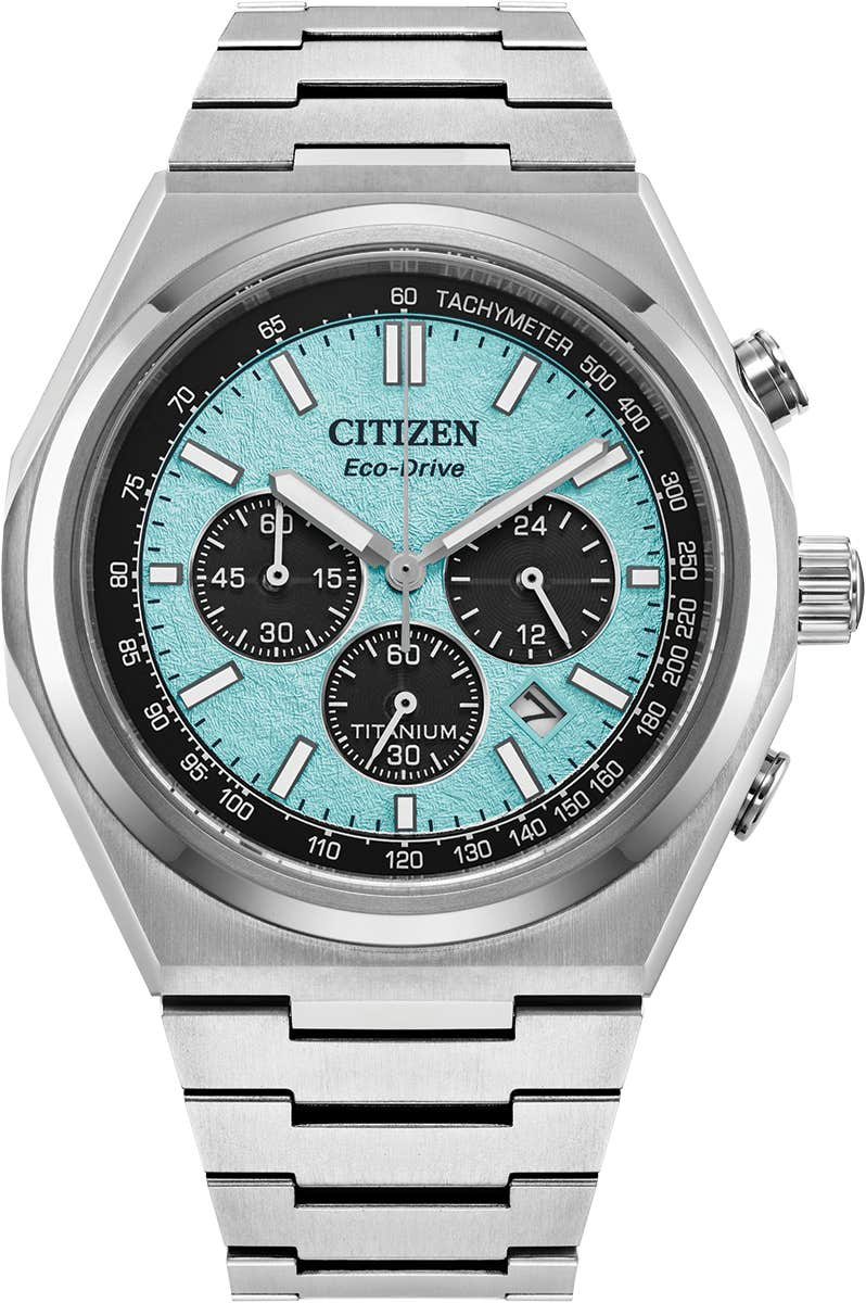 Citizen Eco-Drive Zenshin Light Blue Dial Titanium Mens Chronograph Watch CA4610-85M