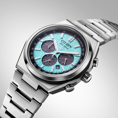 Citizen Eco-Drive Zenshin Light Blue Dial Titanium Mens Chronograph Watch CA4610-85M
