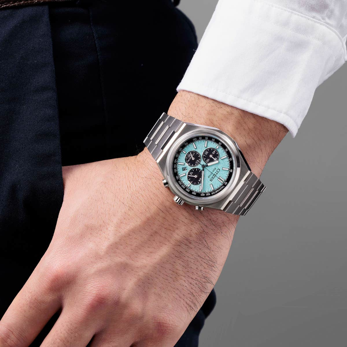 Citizen Eco-Drive Zenshin Light Blue Dial Titanium Mens Chronograph Watch CA4610-85M