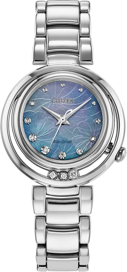 Citizen Eco-Drive Citizen L Arcly Blue Mother of Pearl Dial Diamond Set Stainless Steel Womens Watch EM1110-56N