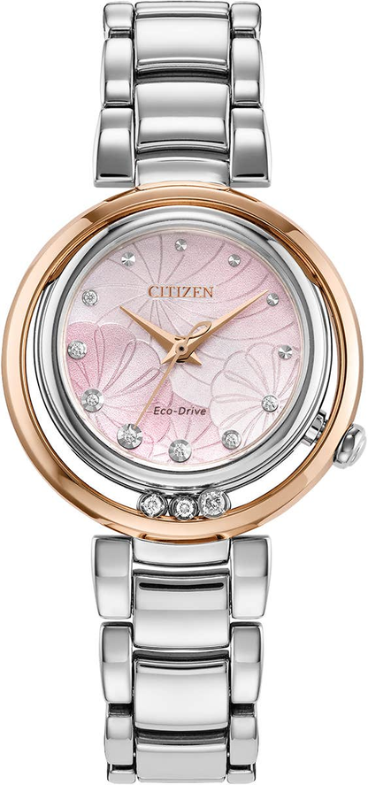 Citizen Eco-Drive Citizen L Arcly Pink Mother of Pearl Dial Diamond Set Two Tone Womens Watch EM1114-80Y