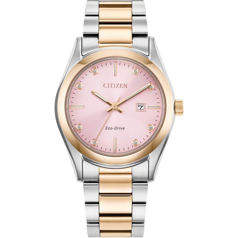 Citizen Eco-Drive Diamond Set Pink Dial Two Tone Womens Watch EW2706-58X
