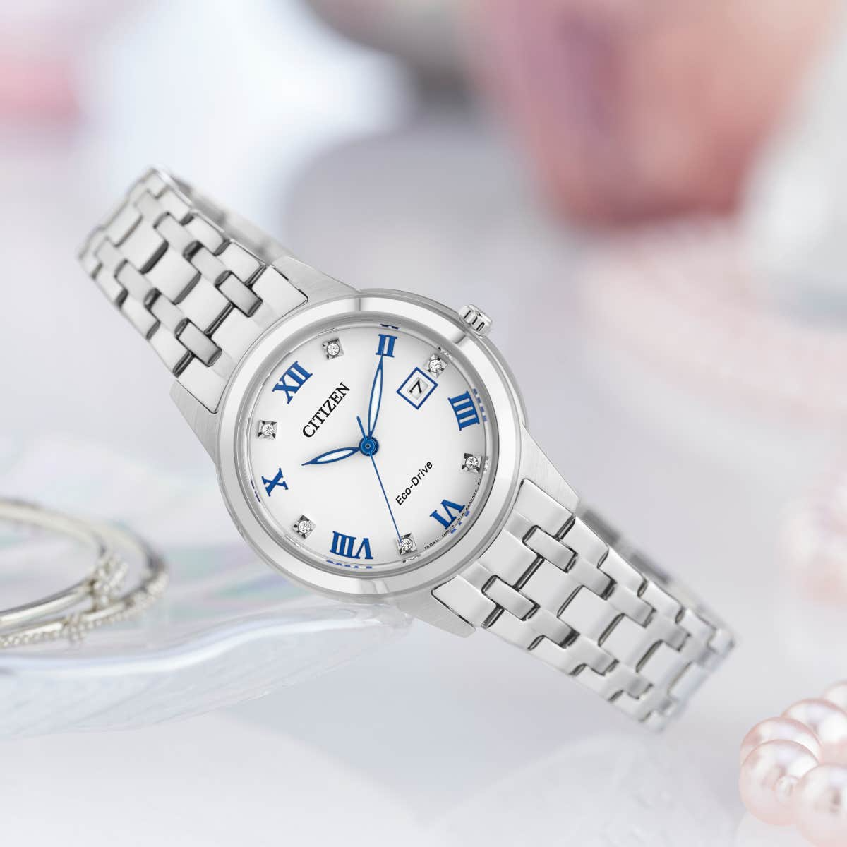 Citizen Eco-Drive Silhouette Crystal White Dial Stainless Steel Womens Watch FE1240-81A