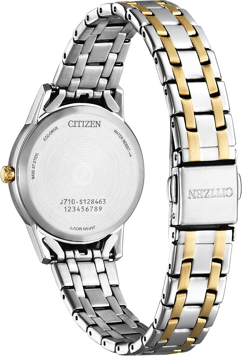 Citizen Eco-Drive Silhouette Crystal White Dial Two Tone Womens Watch FE1246-85A