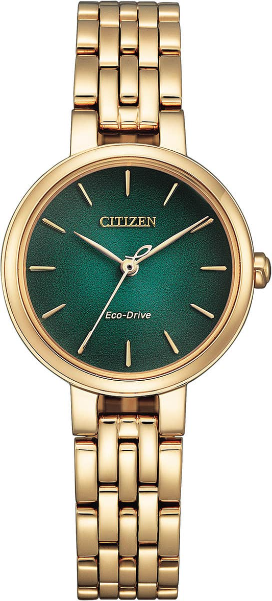 Citizen Eco-Drive Silhouette Green Dial Rose Gold Plated Womens Watch EM0993-82Z
