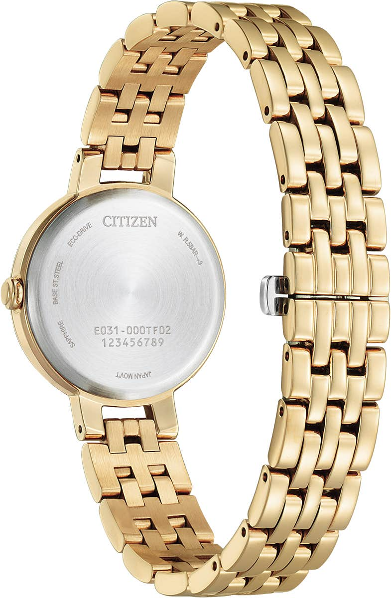 Citizen Eco-Drive Silhouette Green Dial Rose Gold Plated Womens Watch EM0993-82Z