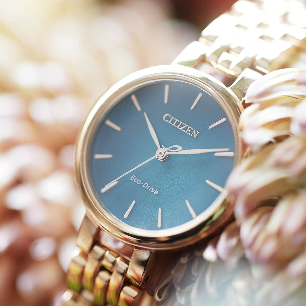 Citizen Eco-Drive Silhouette Green Dial Rose Gold Plated Womens Watch EM0993-82Z
