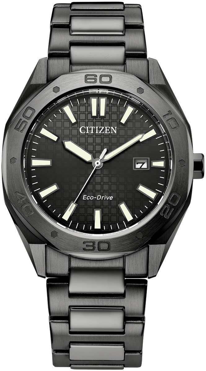 Citizen Eco-Drive Sport Black Dial Grey Ion-Plated Stainless Steel Mens Watch BM7637-81H