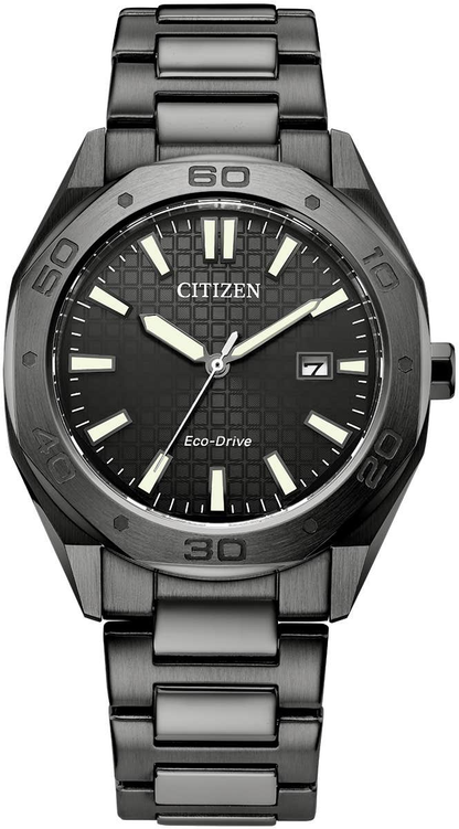 Citizen Eco-Drive Sport Black Dial Grey Ion-Plated Stainless Steel Mens Watch BM7637-81H