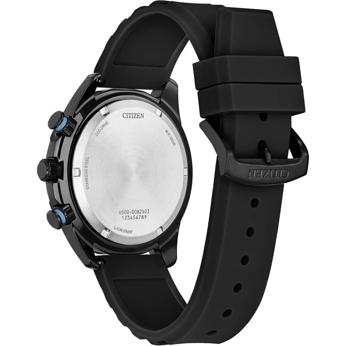 Citizen Eco-Drive Sports Black Dial Black Ion-Plated Stainless Steel Mens Chronograph Watch AT2587-02E