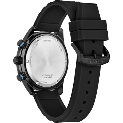 Citizen Eco-Drive Sports Black Dial Black Ion-Plated Stainless Steel Mens Chronograph Watch AT2587-02E