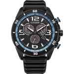 Citizen Eco-Drive Sports Black Dial Black Ion-Plated Stainless Steel Mens Chronograph Watch AT2587-02E