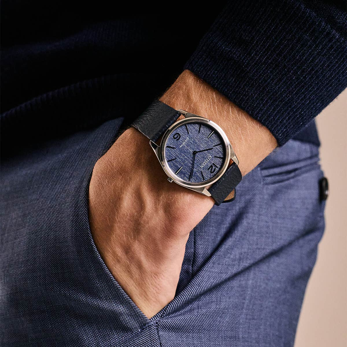 Citizen Eco-Drive Stiletto Blue Dial Stainless Steel Mens Watch AR3120-08L