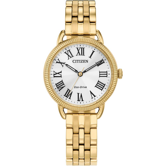 Citizen Eco-Drive White Dial Gold Plated Womens Watch EM1052-51A