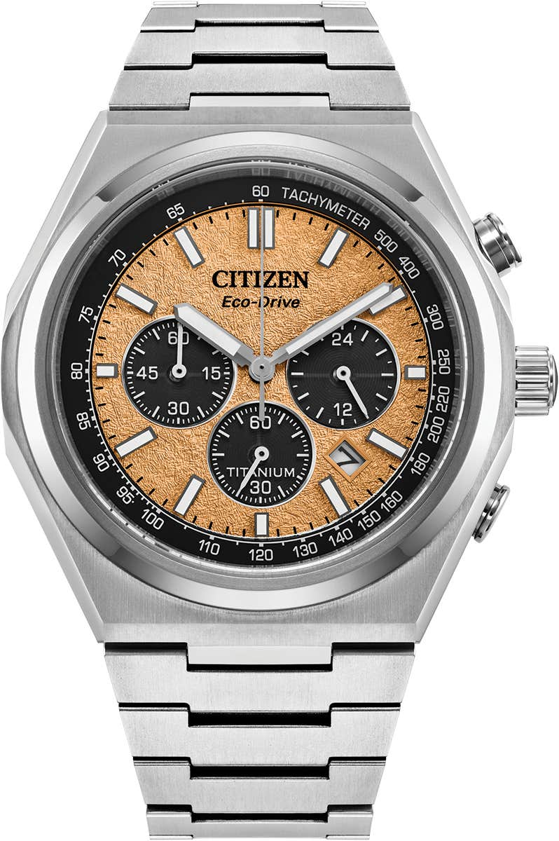 Citizen Eco-Drive Zenshin Salmon Dial Titanium Mens Chronograph Watch CA4610-85Z