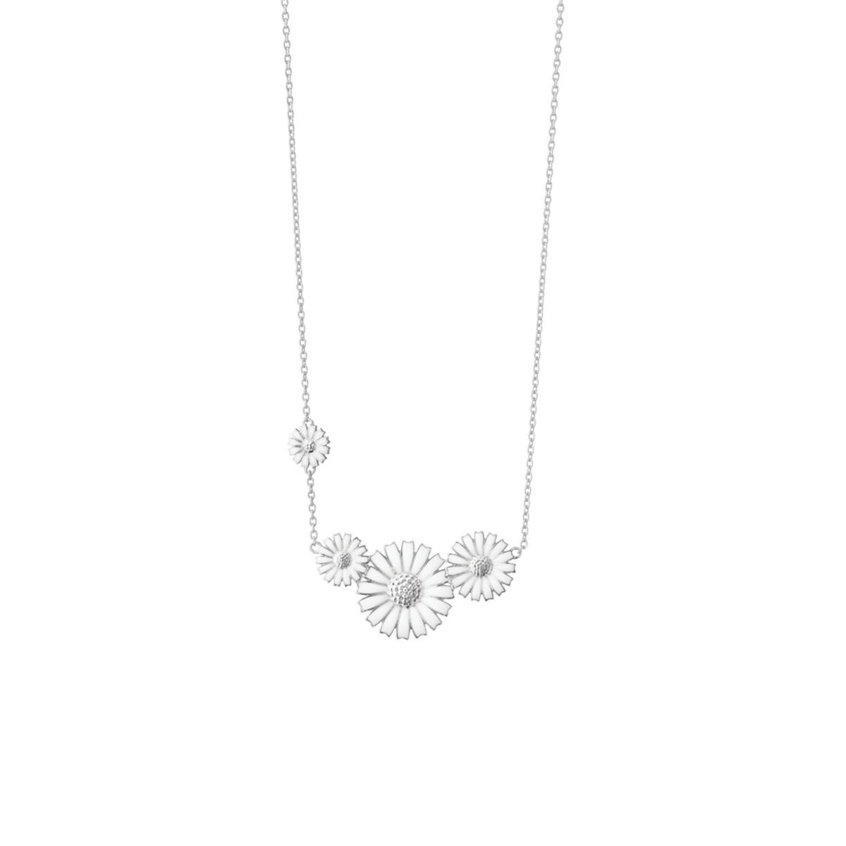 Georg Jensen DAISY Four Flower Sterling Silver Sterling Silver & White Enamel Pendant Necklace 20001533