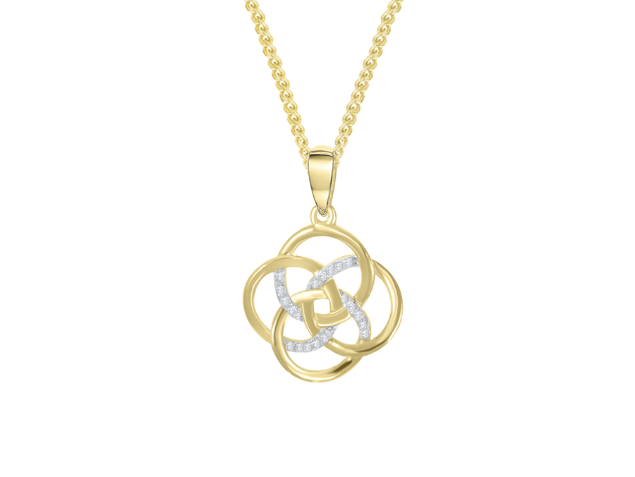 9ct Yellow & White Gold Two Tone Openwork Circles Diamond Set Pendant Necklace