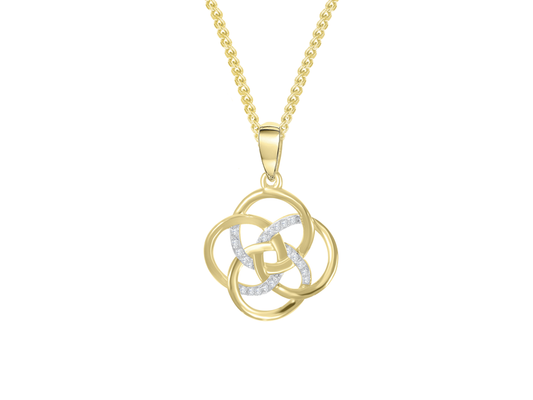 9ct Yellow & White Gold Two Tone Openwork Circles Diamond Set Pendant Necklace