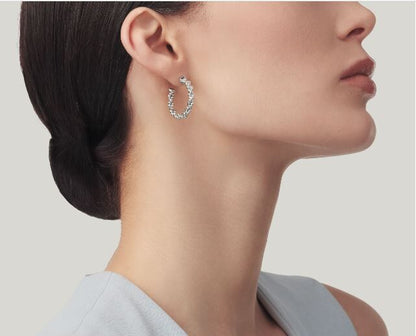 Giovanni Raspini Sterling Silver Wheat Chain Small Hoop Earrings