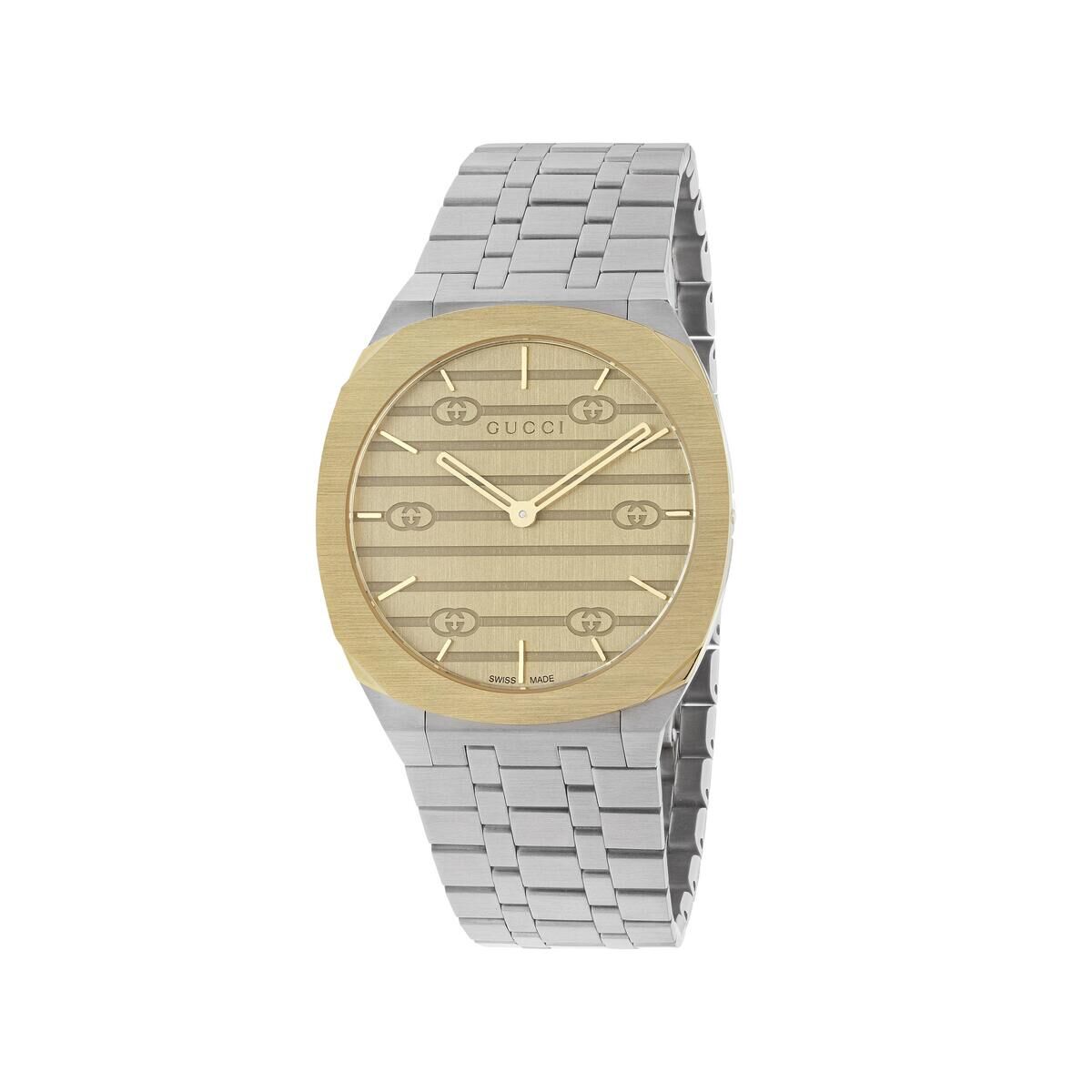 GUCCI 25H Champagne Dial Two Tone Unisex Quartz Watch 38mm YA163405